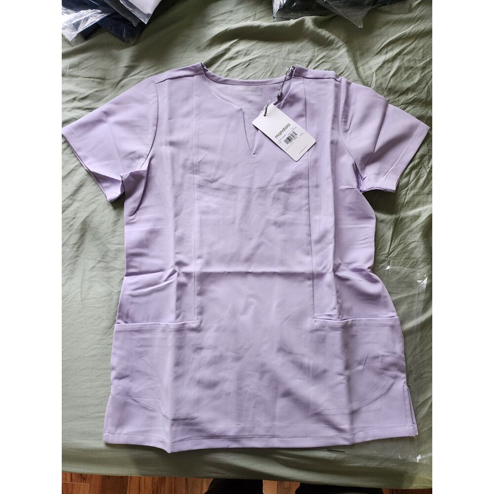 Mandala Women's 5 Pocket Notch Neck Top Cool Lavender - Size XS